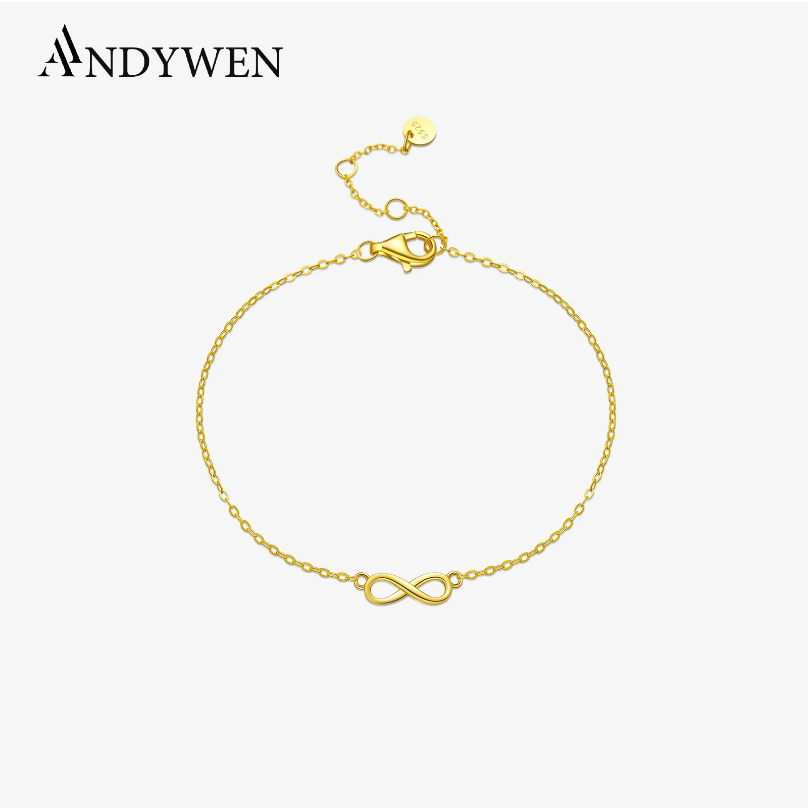 ANDYWEN 2020 New 925 Sterling Silver Gold Best Friend Charm Chain Bracelet Women Plain Luxury Jewelry New 2021 Wedding Gift