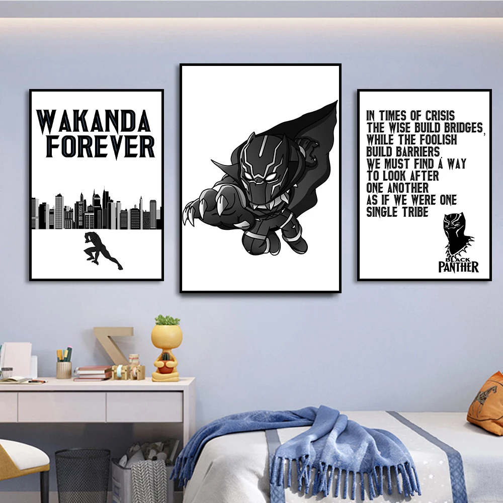 

Marvel Cartoon Black Panther Quotes Poster Canvas Paintings Wakanda Forever Movies Print Wall Art Kids Room Home Decor Best Gift