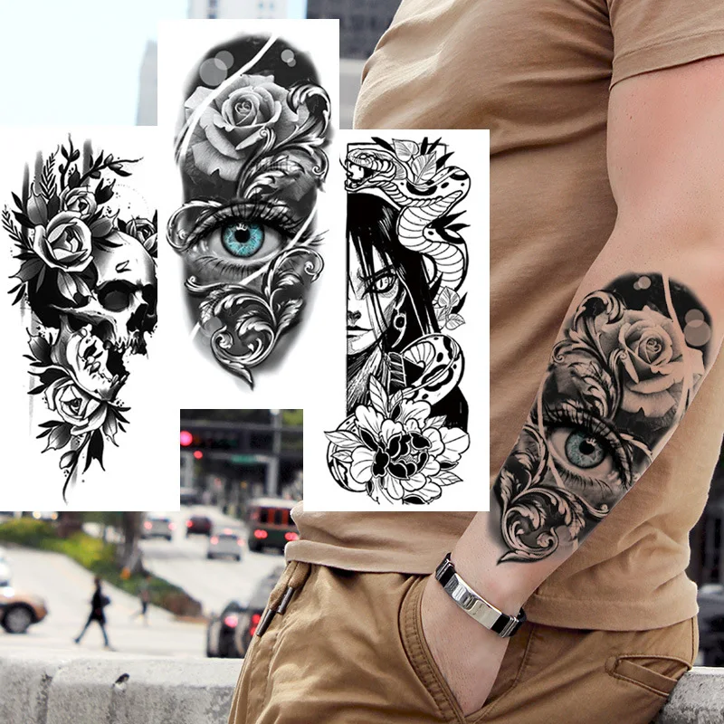 

Waterproof Mens Temporary Tattoo Sticker Anubis Ancient Egypt Greece Zeus Eye Full Arm Fake Tatto Flash Tatoo Sleeve Men Women