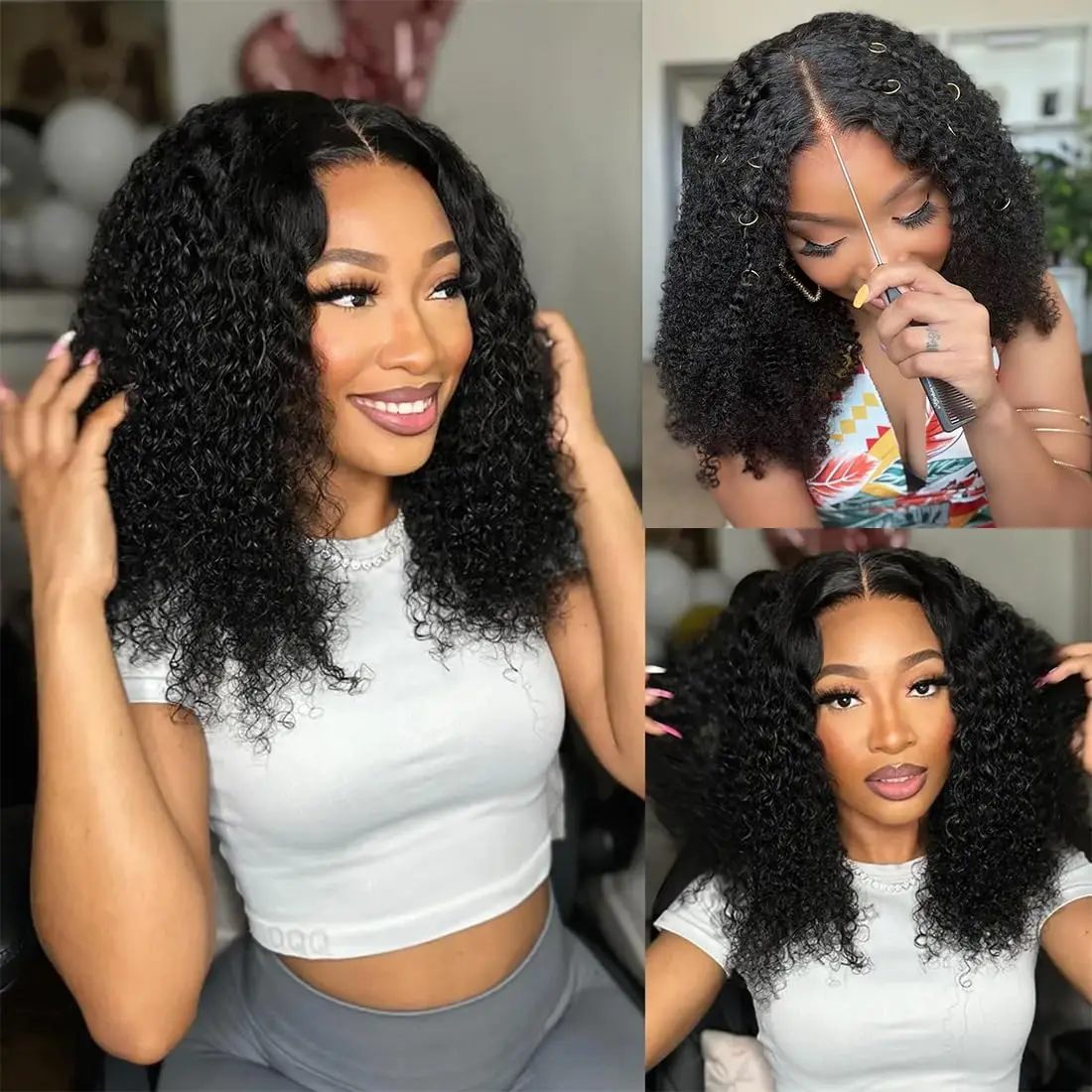 Pelucas cortas de densidad 200 con cierre de encaje 4x4 Jerry rizado ondulado para mujeres negras prearrancadas con pelo de bebé peluca Bob cabello humano