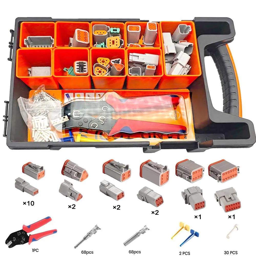 240PCS 18 Kits DT Deutsch Connectors Kit,Wire Crimping Tool,16 Stamped Contacts for 14-18 AWG Automotive Wiring 2/3/4/6/8/12 Pin