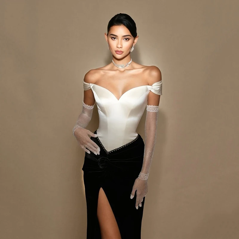 

Thinyfull Sexy Mermaid Prom Evening Dresses Saudi Arabia Sweetheart Party Dress Black White Night Cocktail Prom Gown Customized