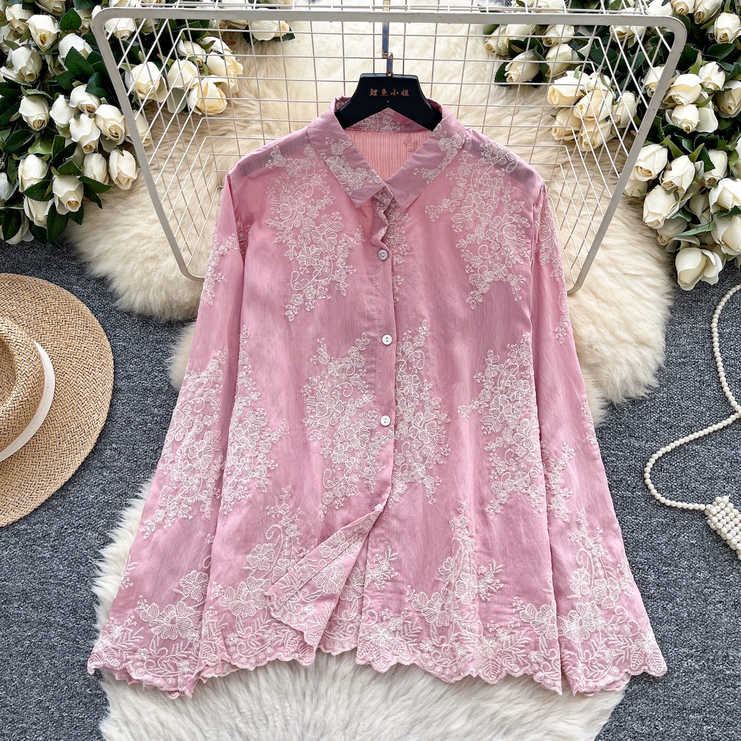 Hotsweet vintage mangas compridas botão bordado fino topo francês streetwear moda sexy high street outono camisetas