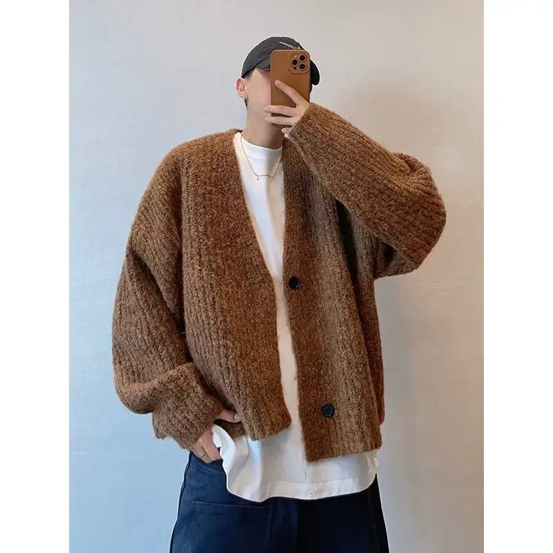 

Fall Winter V-Ne Knitted Sweater Cardigan Men's Color Casual Sle Comfortable Soft Polyester Long Sve Coat