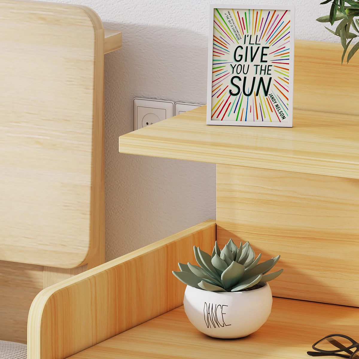 H Oak Bedside Table Nightstand Simple Design With Drawer Storage Side Table For Living Room