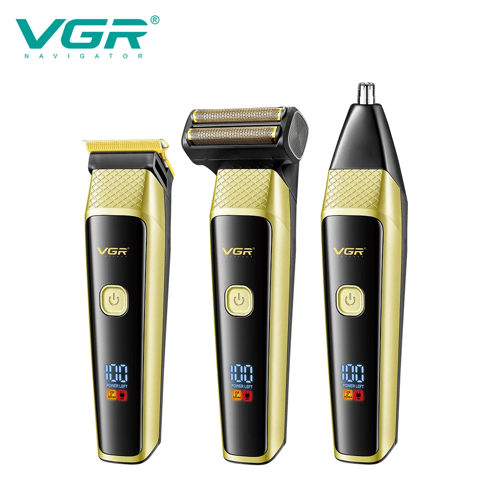 VGR 3-in-1 Hair Trimming Set Electric Hair Clipper Nose Hair Trimmer Men's Shaver Cleaning and Hair Removal Machine V-366