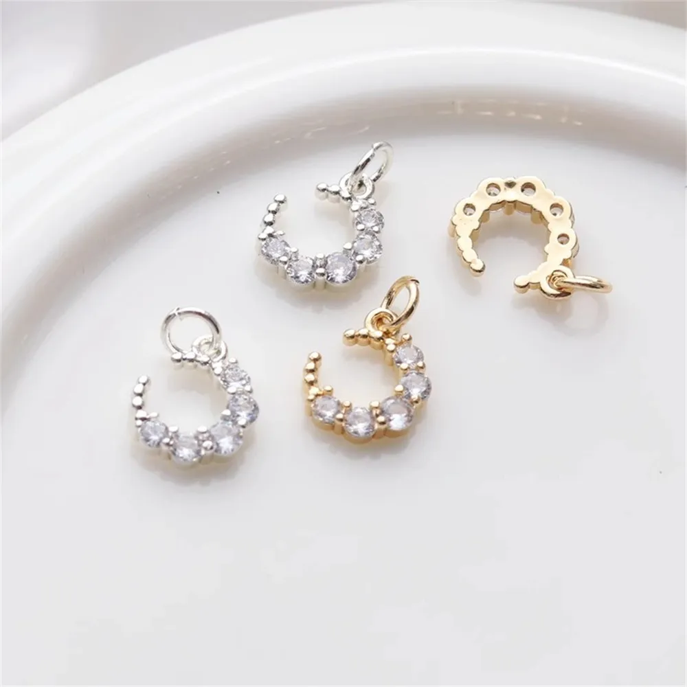 

14K Bag Gold-preserving Silver Zircon Moon Pendant Bracelet Necklace Earrings Pendant Diy Jewelry Charm Accessories