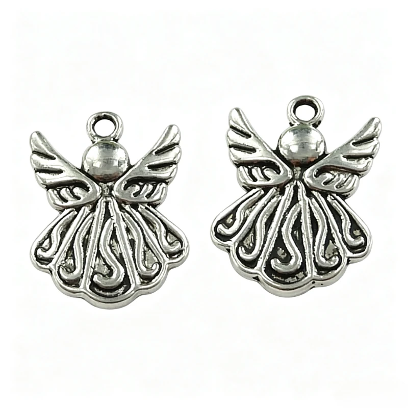 200 Stück Antik-Silber-Farbe, Engel-Charms-Anhänger, 21 x 15 mm, DIY-Halsketten, Ohrringe, Schmuckherstellung # 3386 – Detail 3