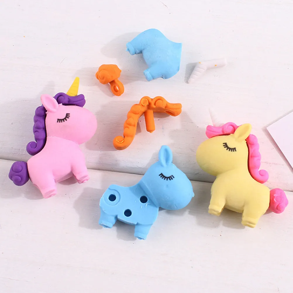 

12Pcs Unicorn Erasers Creative Cute School Supplies Student Prizes Bulk Mini Take Apart Erasers Reward Unicorn Pencils