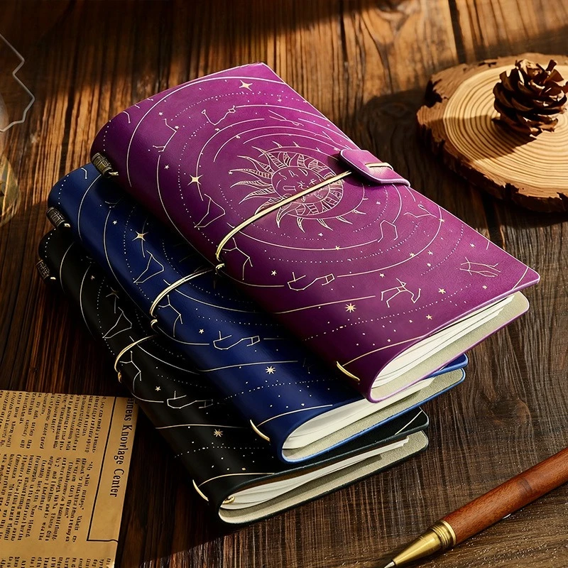 A6 Zodiac Series Notebooks Retro Handwritten Journal Creative Lanyard Diary Sticker Starry Gold Notebook