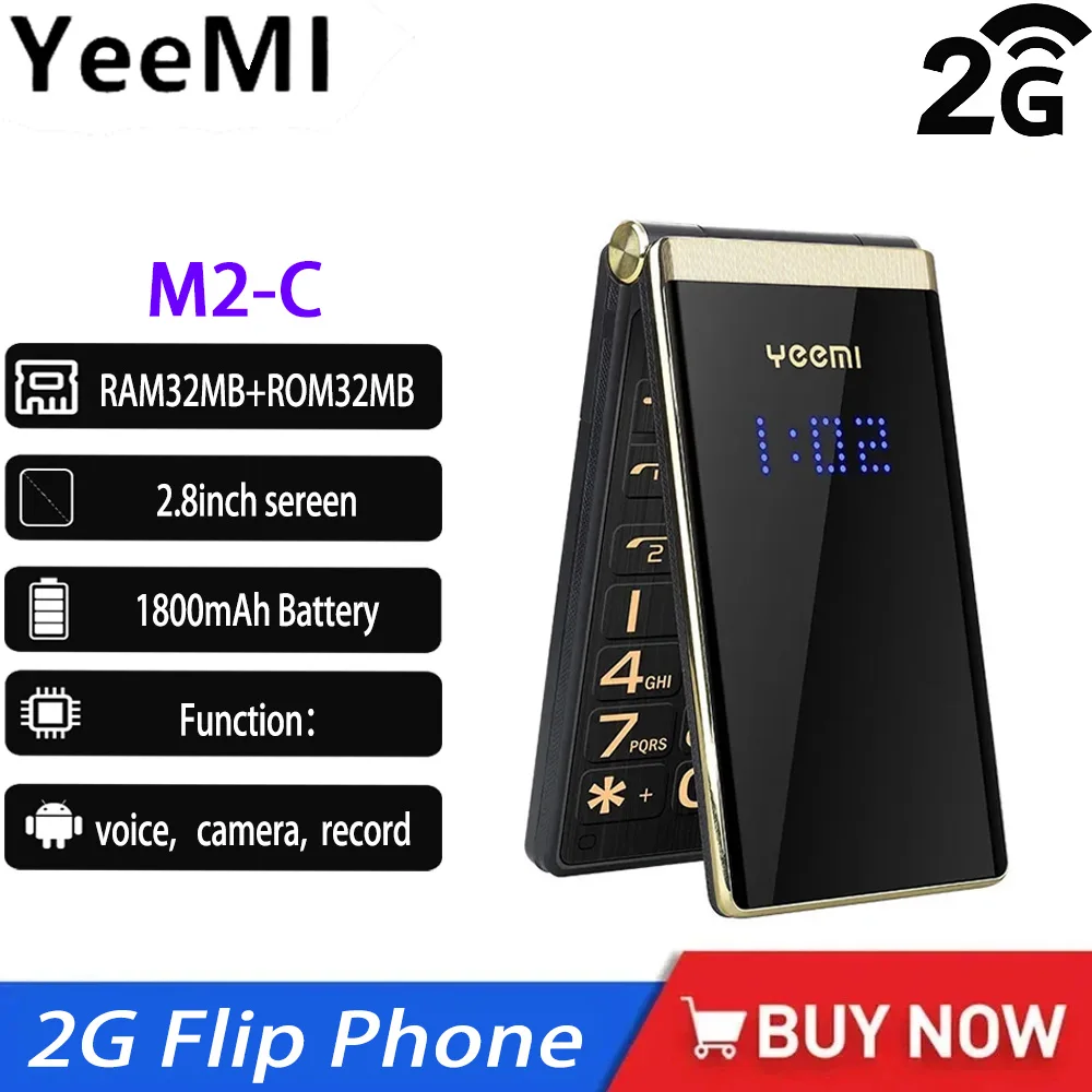 YEEMI M2-C Brand New 2G Mobile Phone Flip Phone 2.8inches Dual Screen Big Letters MP3/MP4 Player Original Cell Phone for Elderly