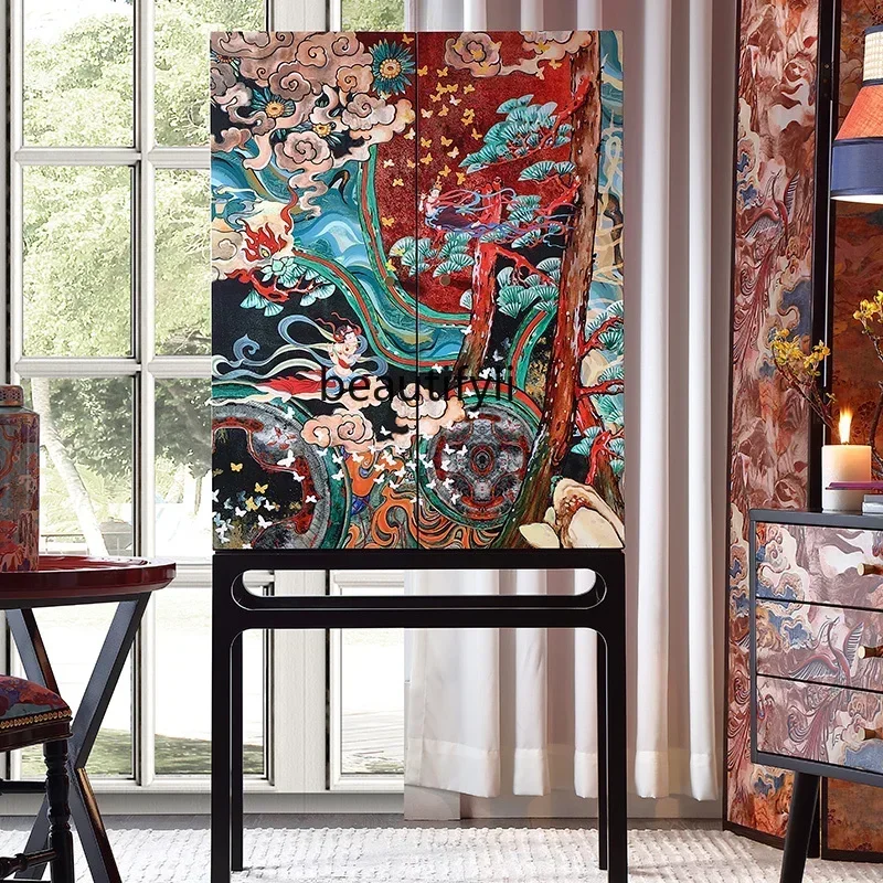 

New Chinese-style solid wood dining side cabinet, living room retro storage storage rack, home decoration display cabinet