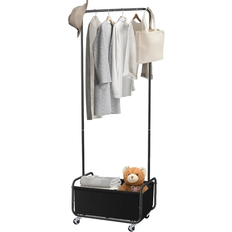 

Clothes Rack, Heavy Duty Rolling Clothing Rack, 2-in-1 Metal Garment Rack with Basket, Clothes Racks for Hanging Clothes,Clothes