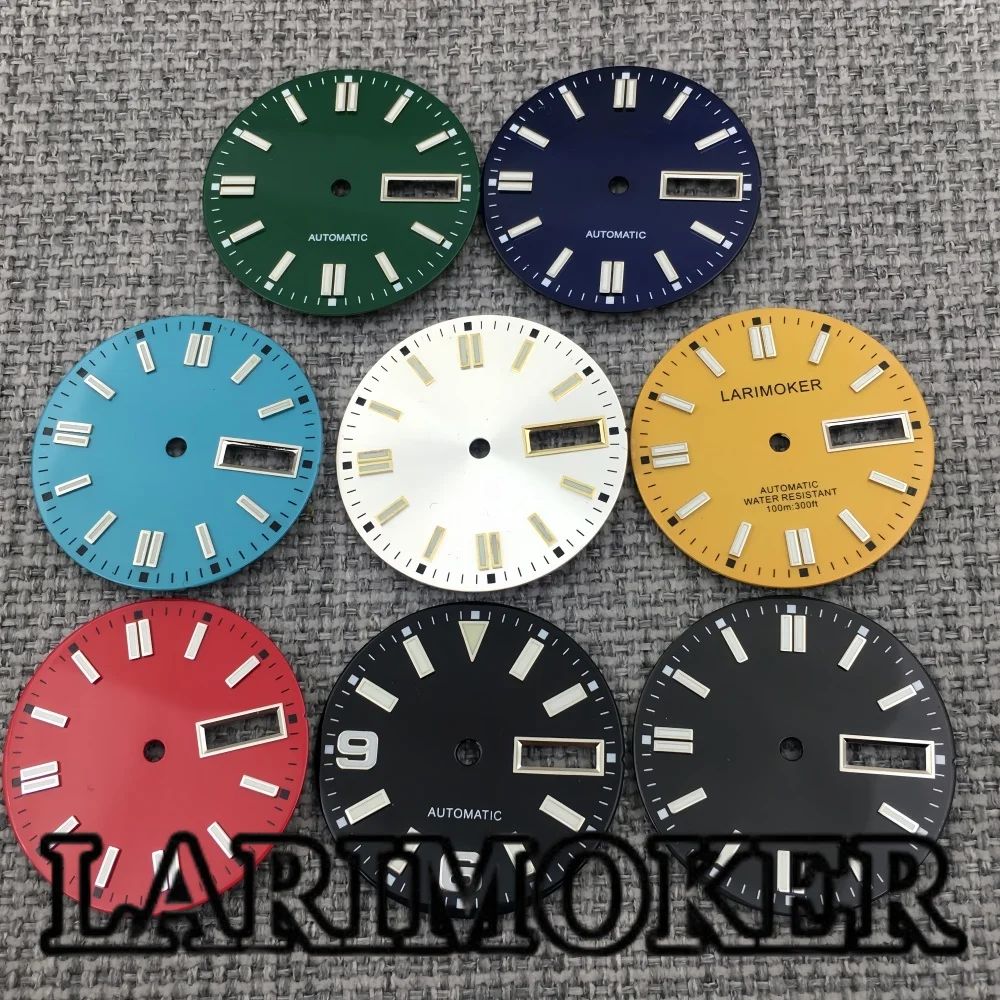 

LARIMOKER 29MM Red Blue Green Black Silver Yellow Watch Accessories Dial Double Calendar Luminous For NH36 Automatic Movement