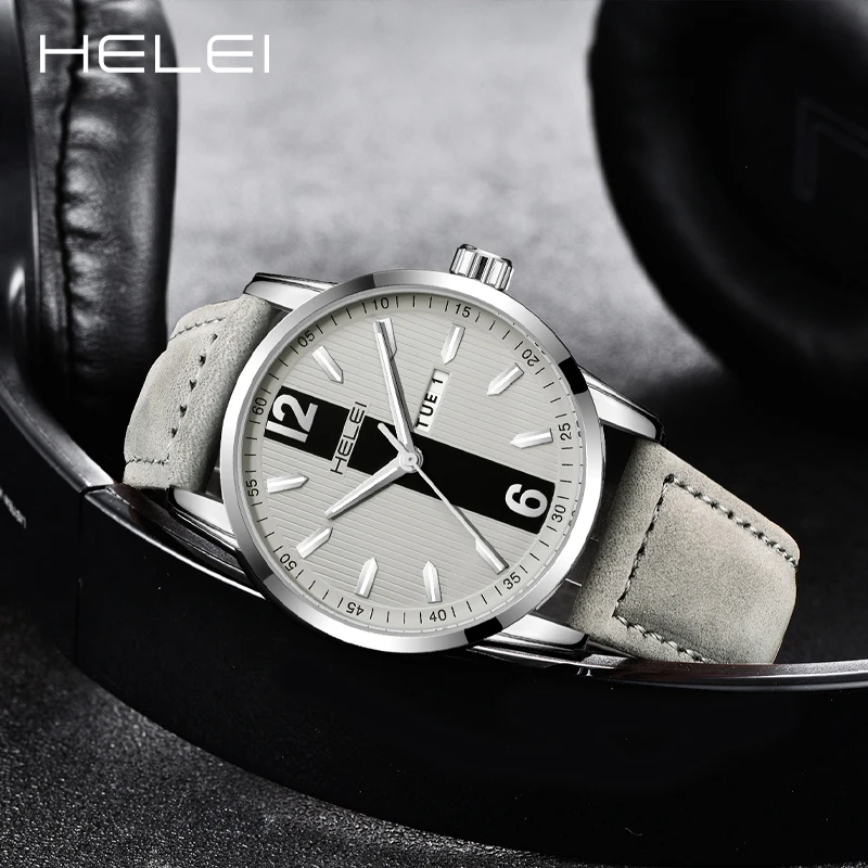 

HELEI New Hot Luxury Man Wristwatch Waterproof Luminous Date Leather Men's Watches Sports Men Watch Casual Quartz Male Clocks