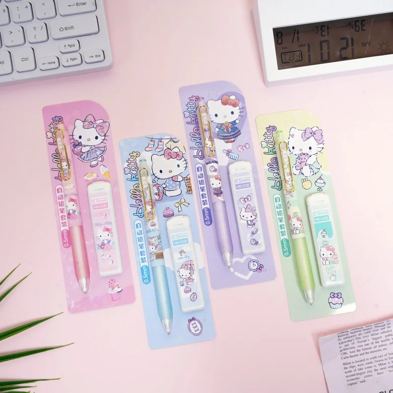24set/lot Kawaii Sanrio Kitty Mechanical Pencil Set Cute 0.5mm Drawing Writing Automatic Pen School Office Supplies