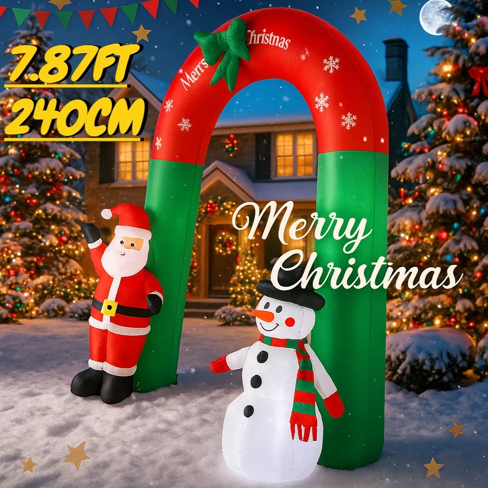 Arc gonflable de 7.87 pieds, jouet de père noël et de neige avec lumières LED, décor de fête de pelouse de cour de noël, décor festif d'extérieur pour la maison