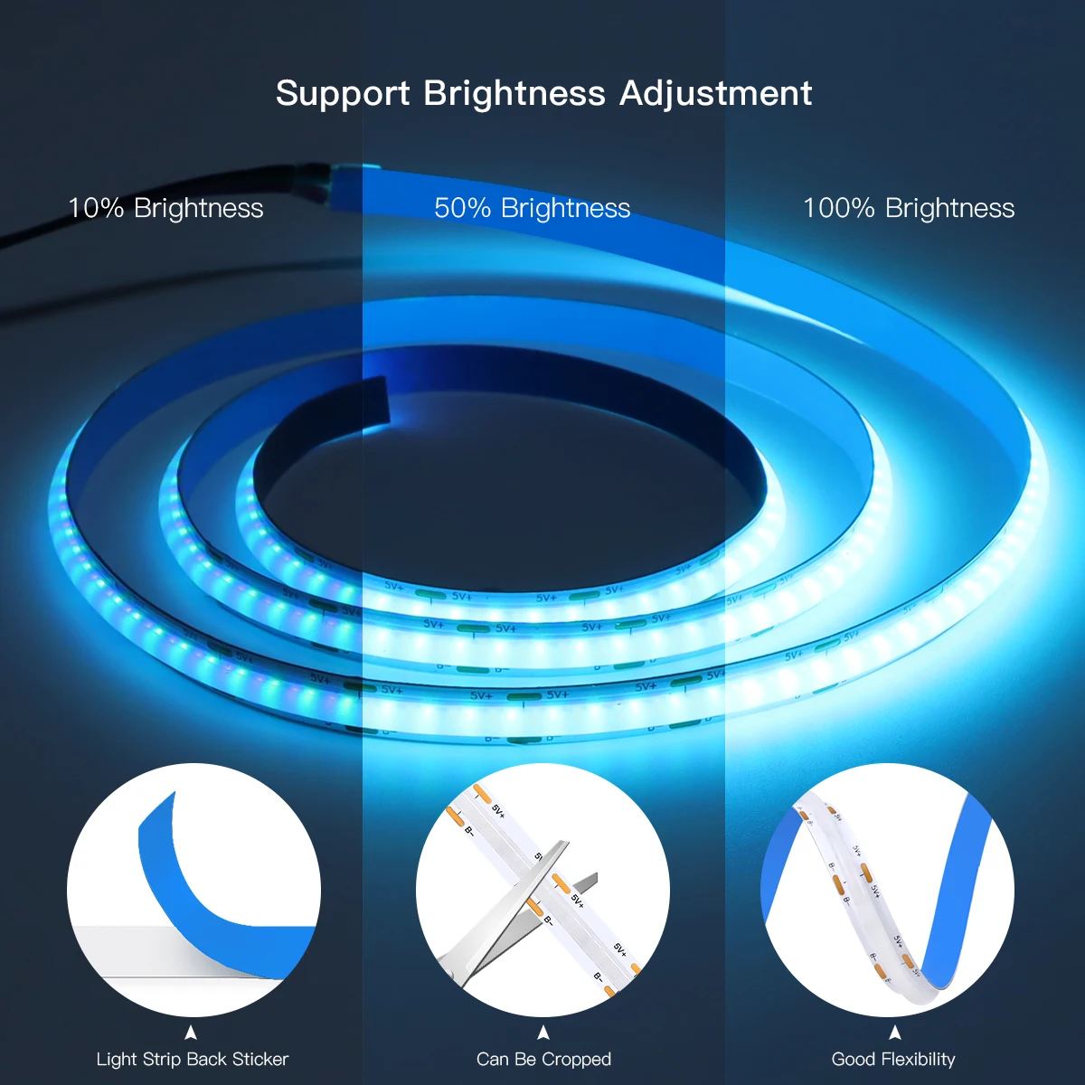 ไฟแถบ LED อัจฉริยะ Bluetooth/Wifi RGB 5V ความหนาแน่นสูง 576 หลอด/เมตร ปรับความสว่างได้ แบบ COB สำหรับตกแต่งผนังห้องเล่นเกม สร้างบรรยากาศ