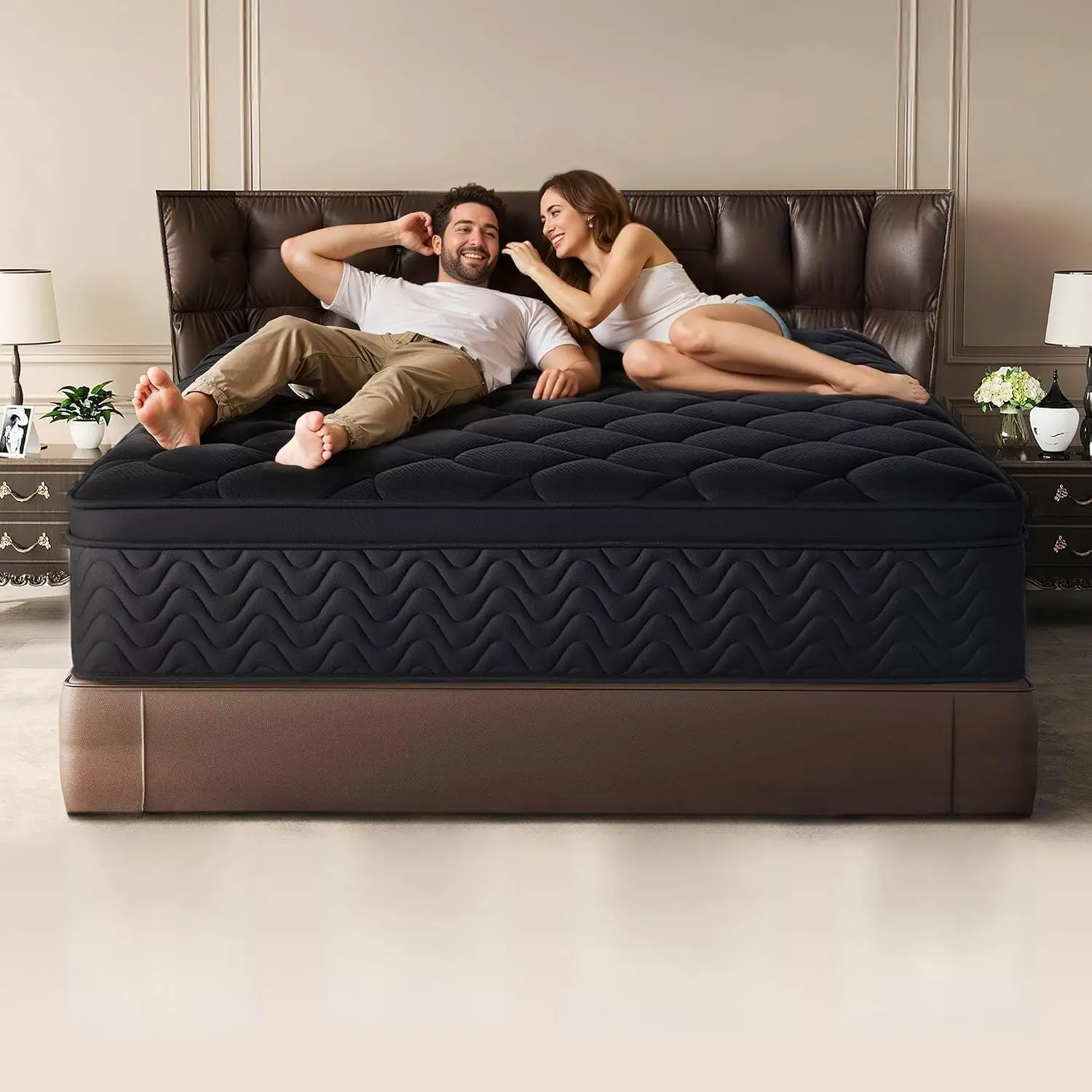 12 Inch Full Size Mattress 54”Wx75”L, Black Individual Pocket Spring Innerspring Mattress with Motion Isolation, Customized