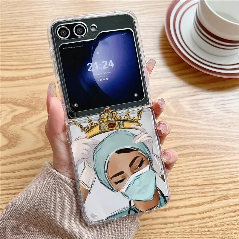 Infermiere medico medicina medica salute cuore custodie per Galaxy Z Flip6 ZFlip 5 Transaprent Cover trasparente per Samsung ZFlip 4 3 Fundas