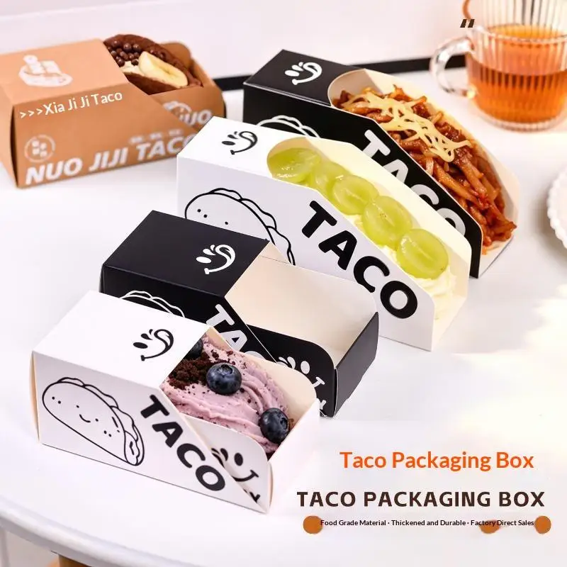 50/100Pcs Taco Paper Packaging Box Disposable Paper Holder For Sandwich Hot Dog Burger Takeaway Fast Food Restaurant Party Use