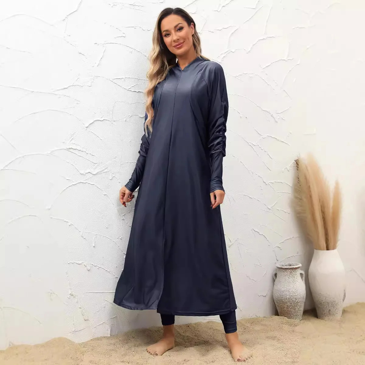 

Burkini Femme Muslim Swimwear Women 2025 Long Sleeve Swimsuit Islamic Swimming Suit Modest Robes Plain Swimwear With Hijab Wear