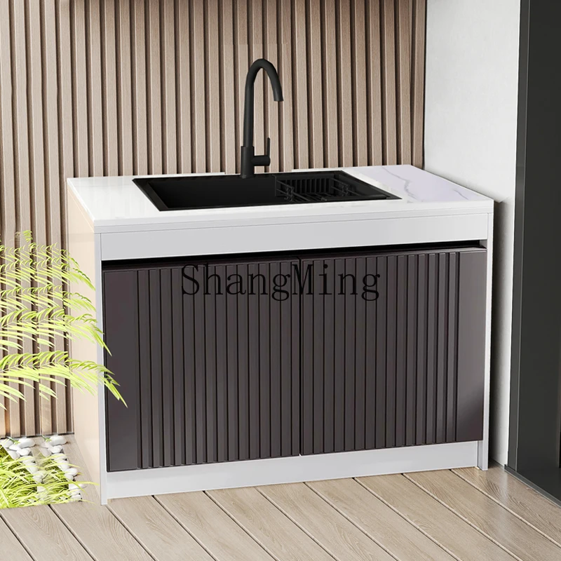 

ZJH outdoor washbasin integrated cabinet courtyard villa garden sink operation table workbench rock slab room pool