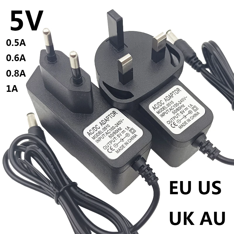 5V Power Supply 5V 0.5A 0.8A 0.6A 1A 5 Volt Power Supply AU UK 5V 0.8A Adapter 5V 0.5A Transformer 500mA 600mA 800mA EU US Plug