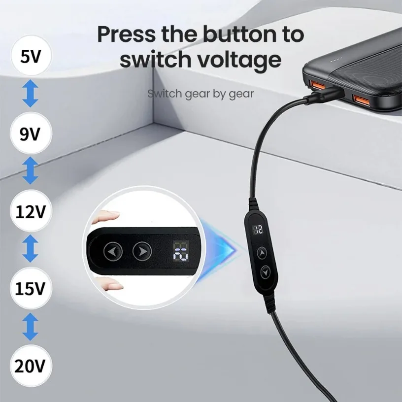 Power Boost Cable Type C To DC 5V/9V/12V/15V/20V USB Cable Boost Converter Adjustable Voltage 65W Fast Charging Cable 8 Adapters
