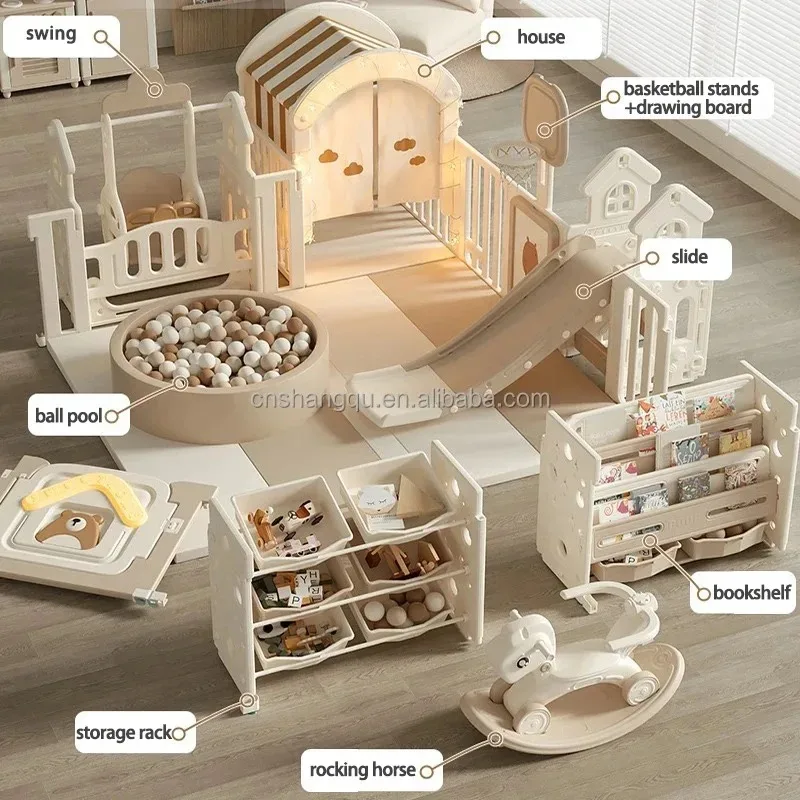 

【salable】Complete Playpen Baby Folding Mini Playground, Indoor Children's Playground With Rocking Basketball Bounce