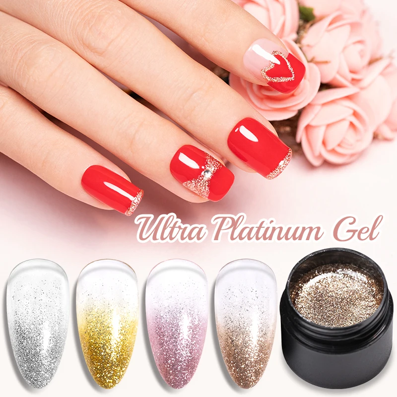 BOZLIN 5ML Ultra Platinum Gel Polish Sparking Silver Effect Soak Off UV Glitter Sequin Nail Art Semi-permanent Varnish Manicure