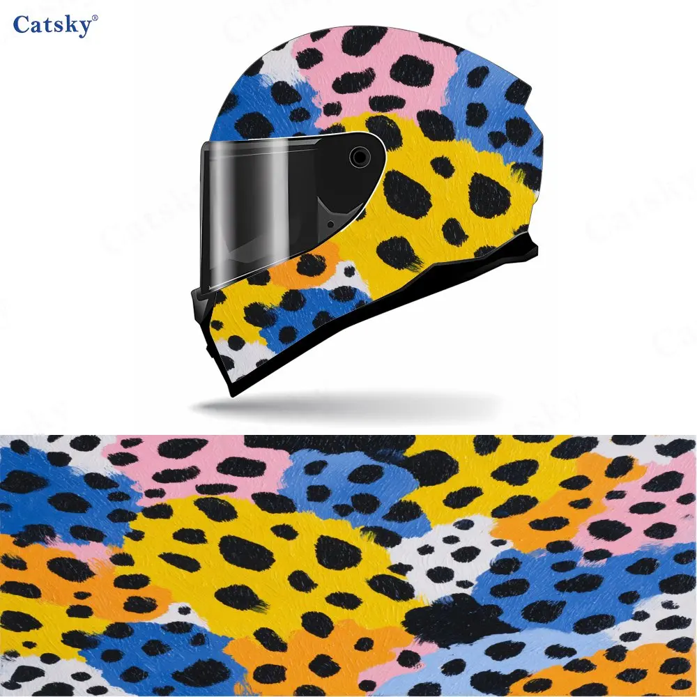 

Leopard print PVC material self adhesive waterproof motorcycle helmet sticker, paste firmly and do not fall, waterproof and weat
