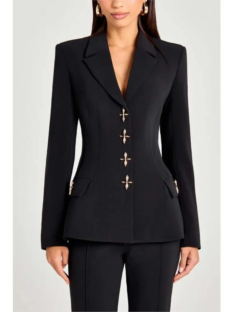 

Женский костюм, пальто, модное однотонное пальто с длинным рукавом и v-образным вырезом на пуговицах, топы для женщин, элегантная офисная женская одежда, осень-зима, новинка