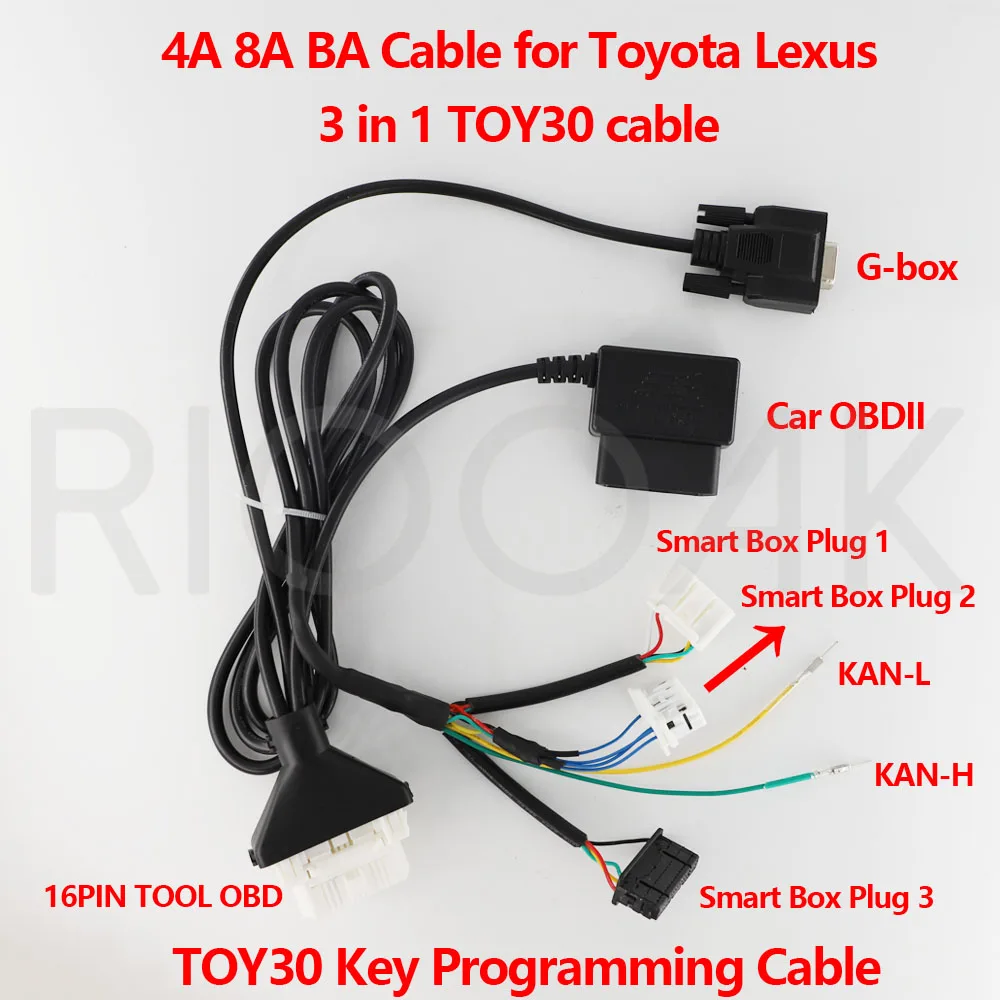 3 in 1 Toy30 Cable 4A 8A BA Smart Key Program Cable 16pin OBD Cable for Autel OBDSTAR Xhorse Key Tool Plus for All Toyota Lexus