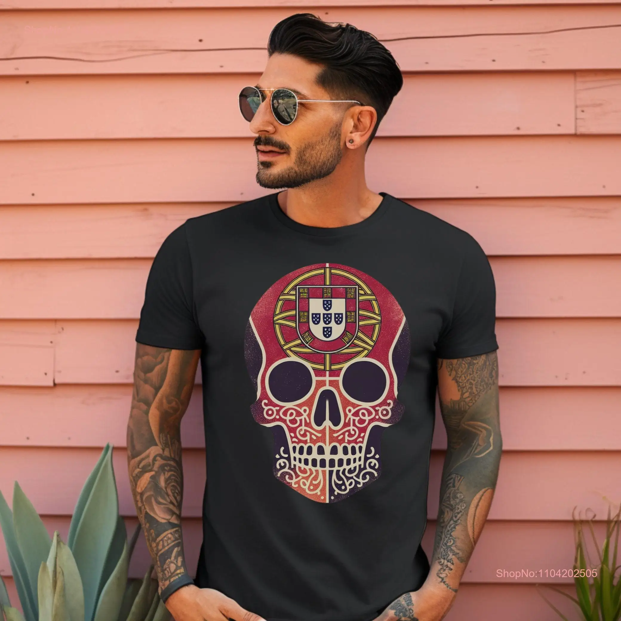 Vintage Portuguese Skull T Shirt Softstyle Grunge Classic Portugal Patriotic long or short sleeves