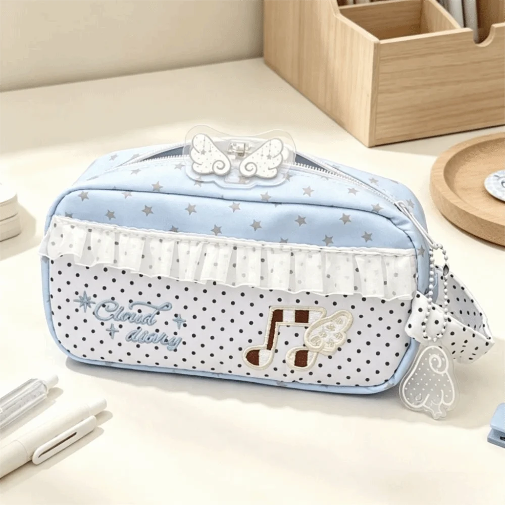 Portable Musical Note Pen Bag Wave Point Splicing Pencil Case Soft Material Large Capacity Pencil Bag Office