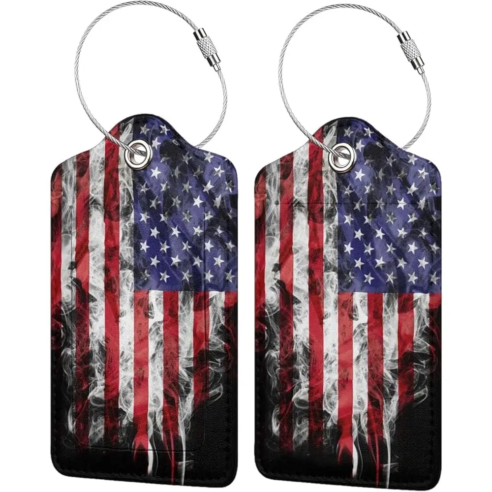 

2 Pack American Flag Luggage Tags for Suitcases Unique Us Leather Luggage Tags Identifiers Privacy Cover Id Label with Stainl