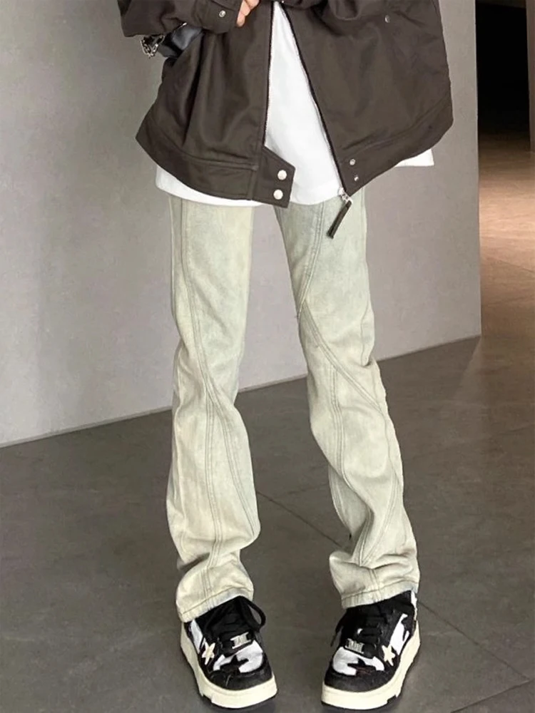 

Прямые джинсовые джинсы с высокой талией в стиле ретро, женские осенние широкие брюки High Street Vibe, желтые повседневные брюки Mud Dye