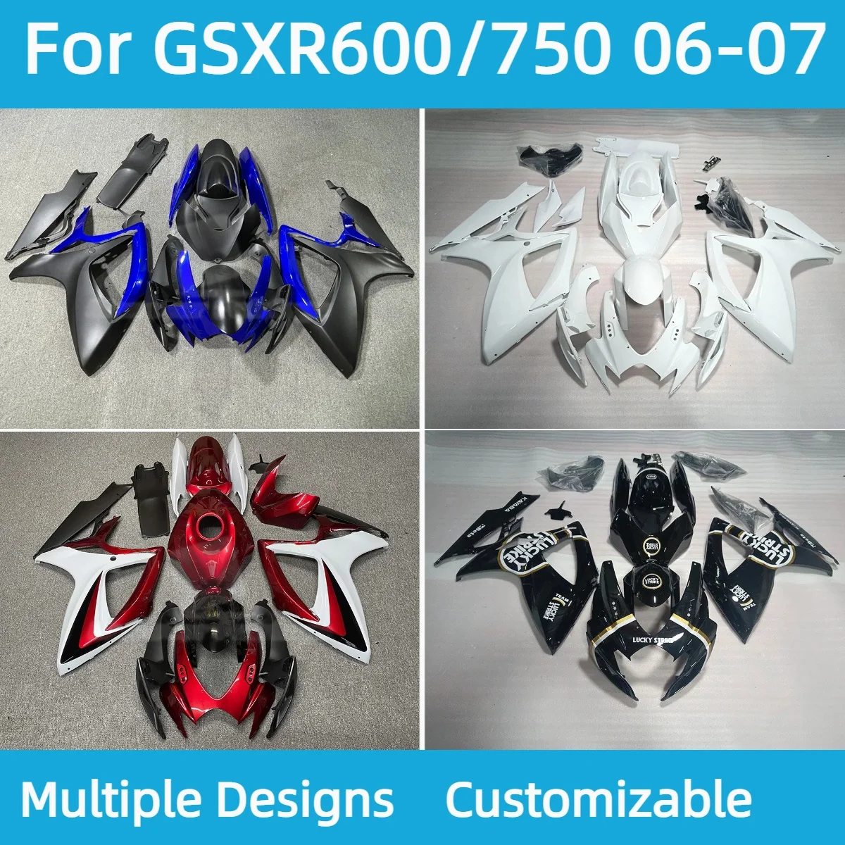 ABS Plastic Fairings GSXR 600 750 2006 2007 Motorcycle Fairing Kit Complete Injection Body Full Bodykits for GSXR600 GSXR750
