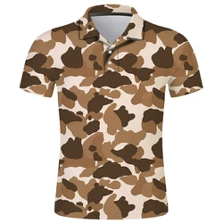 Pixel Camouflage Unique 3D Printed Polo Shirt For Men Outdoor Cosplay Short Sleeves T-shirt Summer Oversize Streetwear Shirts