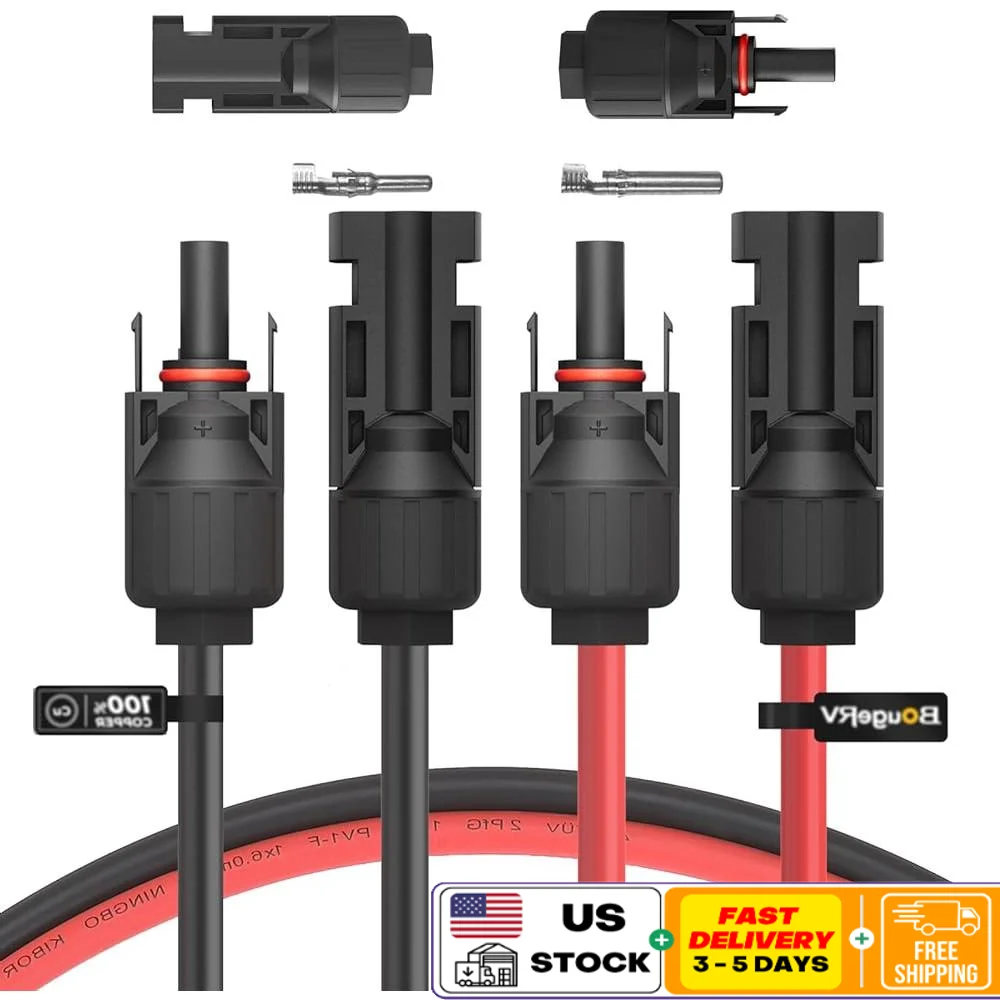 

10AWG Solar Extension Cable 30ft Pure Copper Waterproof Connectors Dual Insulation IP67 UV Resistant Solar Panel Cable