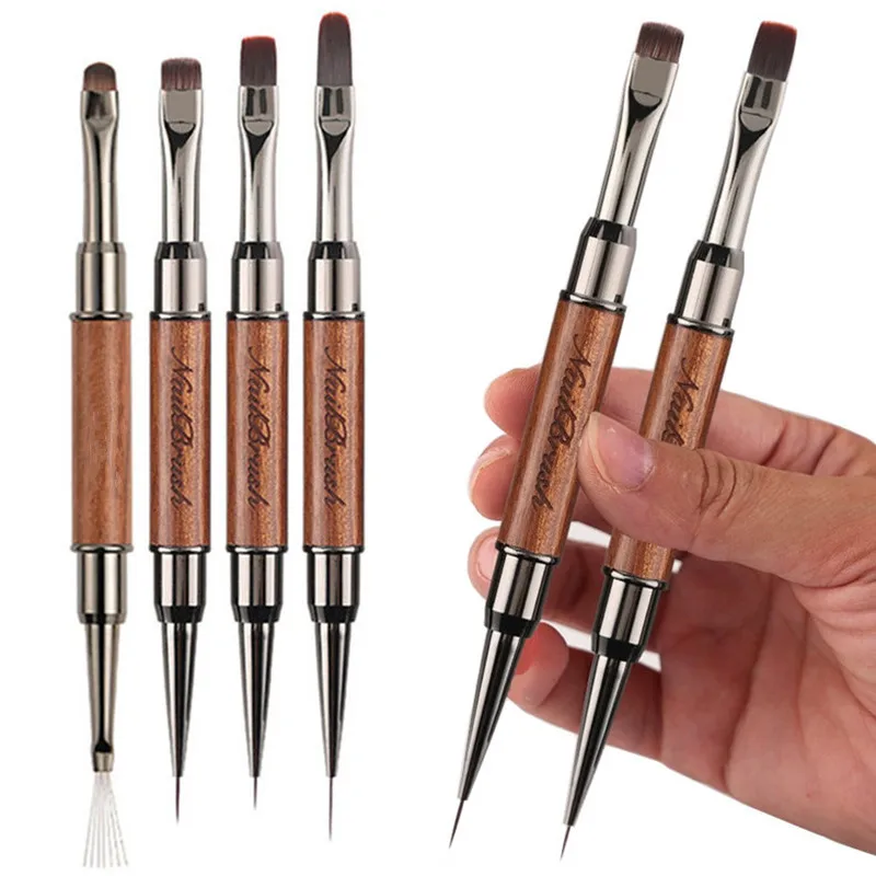 1/4PCS Doppel Runde Holz Griff Edelstahl Nadel Malerei Stift Gel Pinsel Kristall Nail art Maniküre