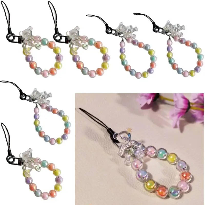 1/3/6PCS Wind Colorful Mini Bear Short Lanyard Anti-lost Mobile Phone Pendant Macaron Color Beaded Mobile Phone Chain