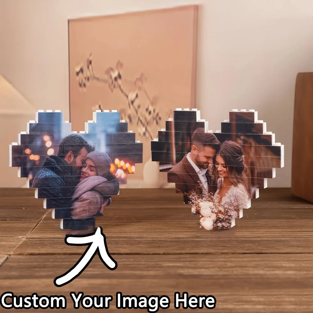 Custom Heart Photo Building Blocks with Stand - Personalized Valentine Gift for Couples, Compatible 4K UV Printed image 5