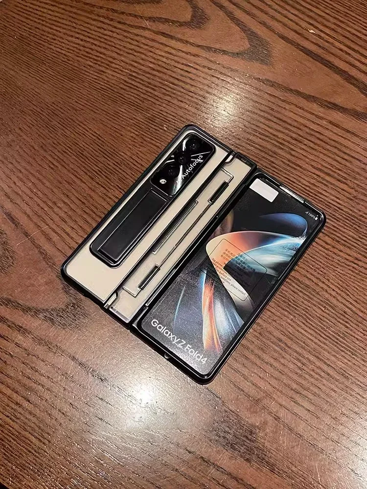 For Samsung Galaxy Z Fold 5 3 Z Fold 4 5G Case One-Piece Plating Transparent Case With Stand And Screen Protector Luxury Black