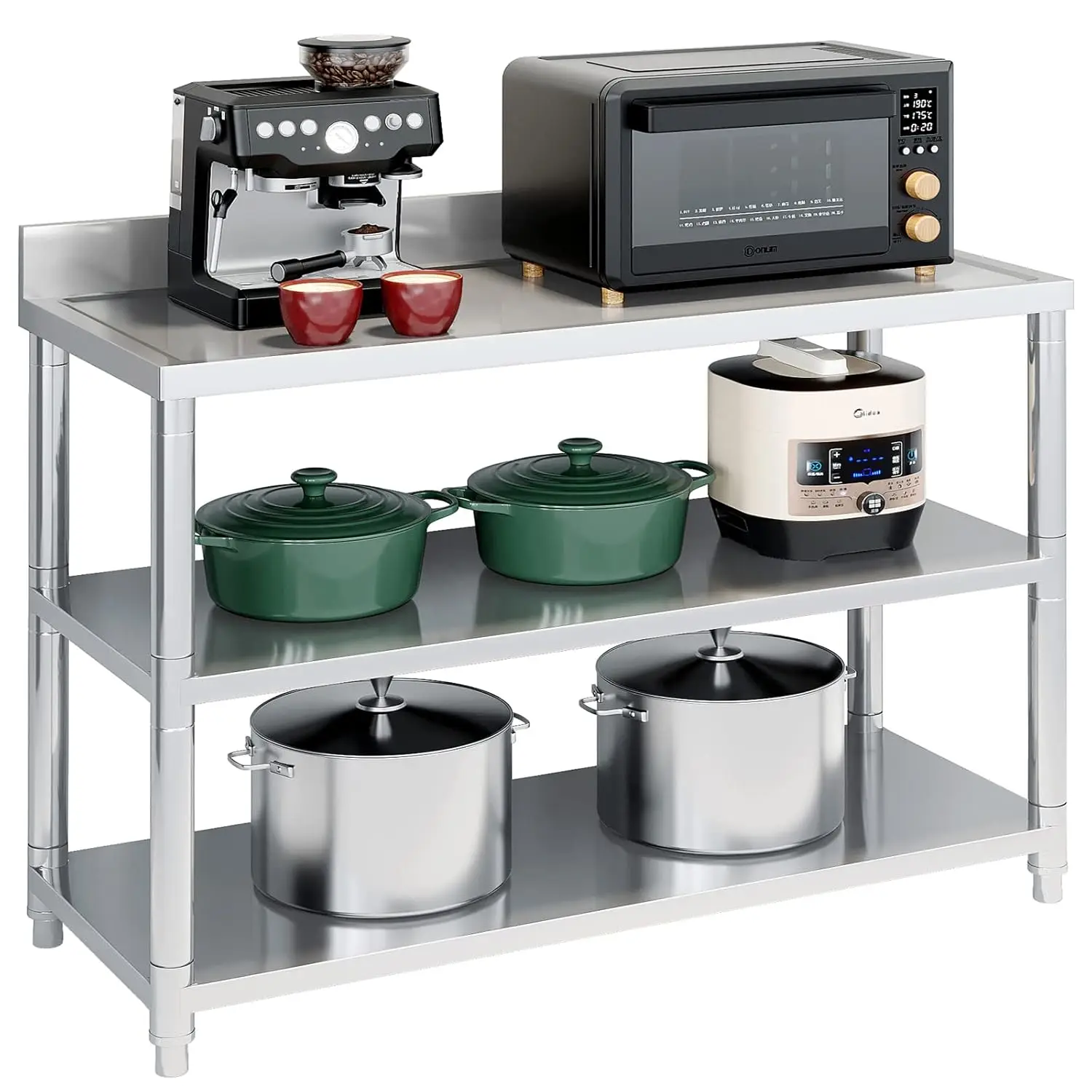 Heavy Duty Free Standing Stainless-Steel Commercial Restaurant Kitchen Work Table, Prep & Utility Workbench with Double Storage