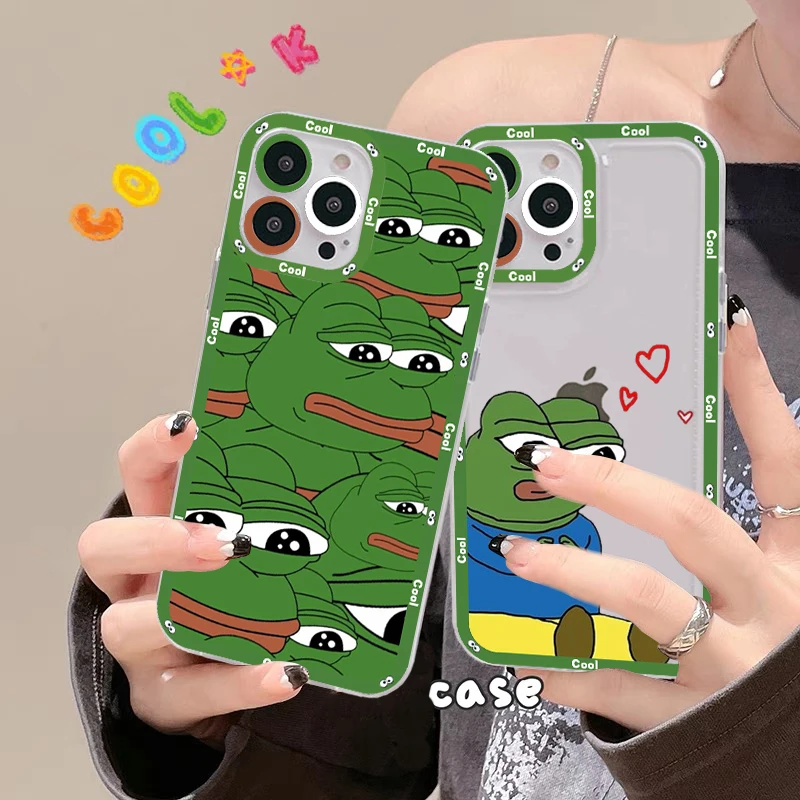 Funny Sad Frog Pepe Meme Phone Case For IPhone 11 12 13 14 Mini Pro Max XR X XS TPU Clear Case For 8 7 6 Plus SE 2020