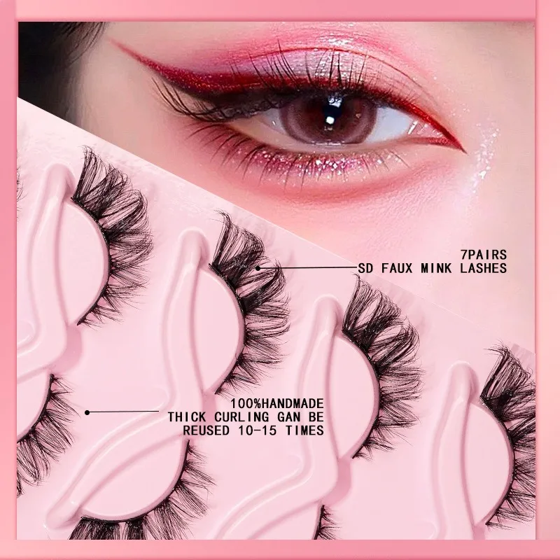 5/10 Pairs Cat Eye Lashes Faux Mink Eyelashes Natural Long Manga Lashes Winged End Eye Elongated Eyelashes Fake Lashes Makeup