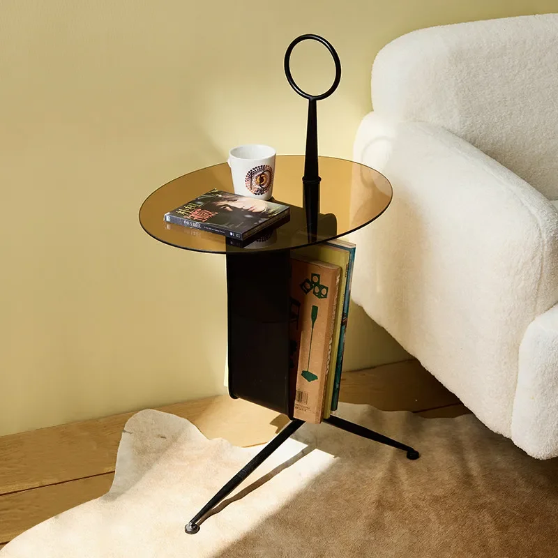 Tempered glass edge few bedrooms, living room sofa oval small coffee table light luxury European round wrought iron