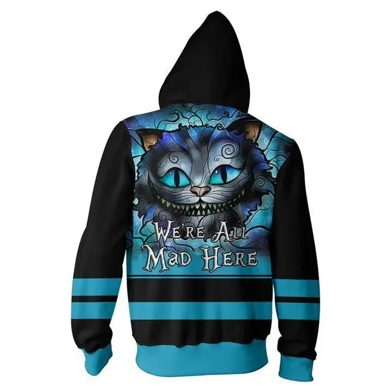 Alice In Wonderland Cheshire Cat คอสเพลย์ผู้ชายผู้หญิง 3D ภาพยนตร์ Hoodies เสื้อแจ็คเก็ต Hooded Top ใหม่ MN9